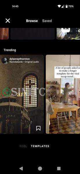 Các template Reel thịnh hành có sẵn trong ứng dụng Instagram.