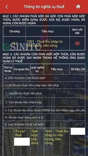 Thông tin nợ thuế thu nhập cá nhân nếu có 