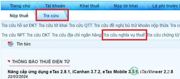 Tra cứu nghĩa vụ nộp thuế trên web Tổng cục Thuế 