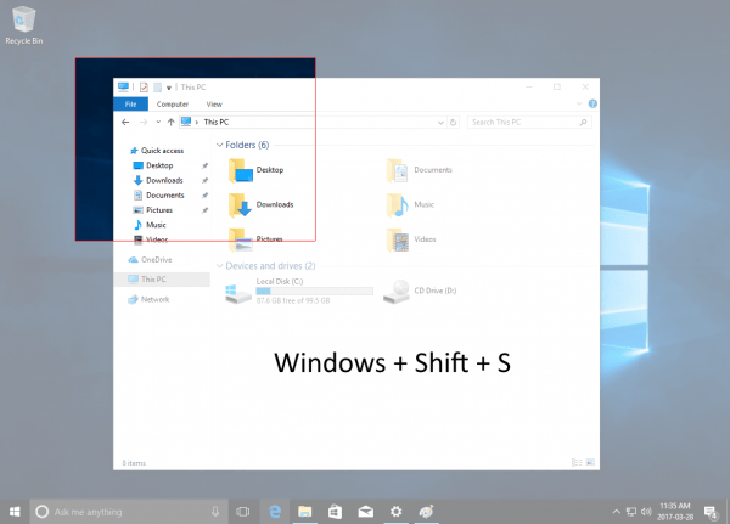 Dùng tổ hợp phím Windows + shift-S