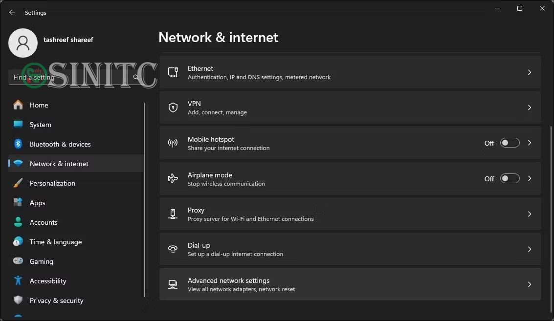 Mở tab Network & internet
