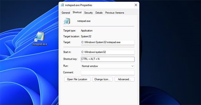 Thiết lập hotkey Ctrl + Alt + N
