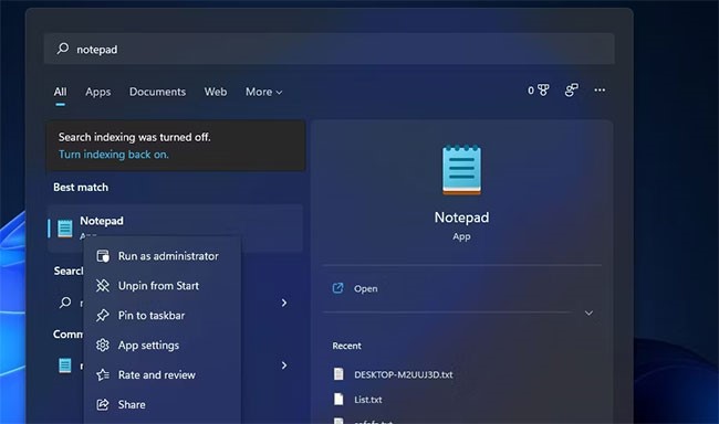 Ghim Notepad vào thanh tác vụ hoặc menu Start