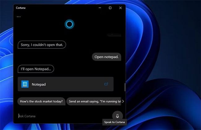 Nhấp vào nút Speak to Cortana