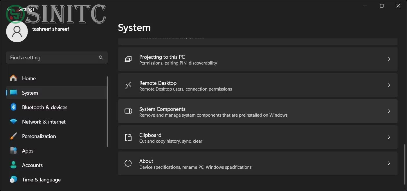 Nhấp vào System Components