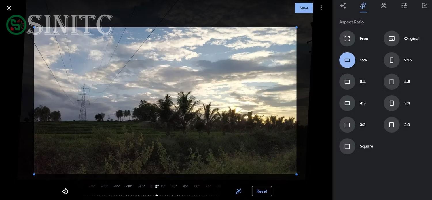 Tùy chọn tỉ lệ khung hình trong Google Photos Editor 