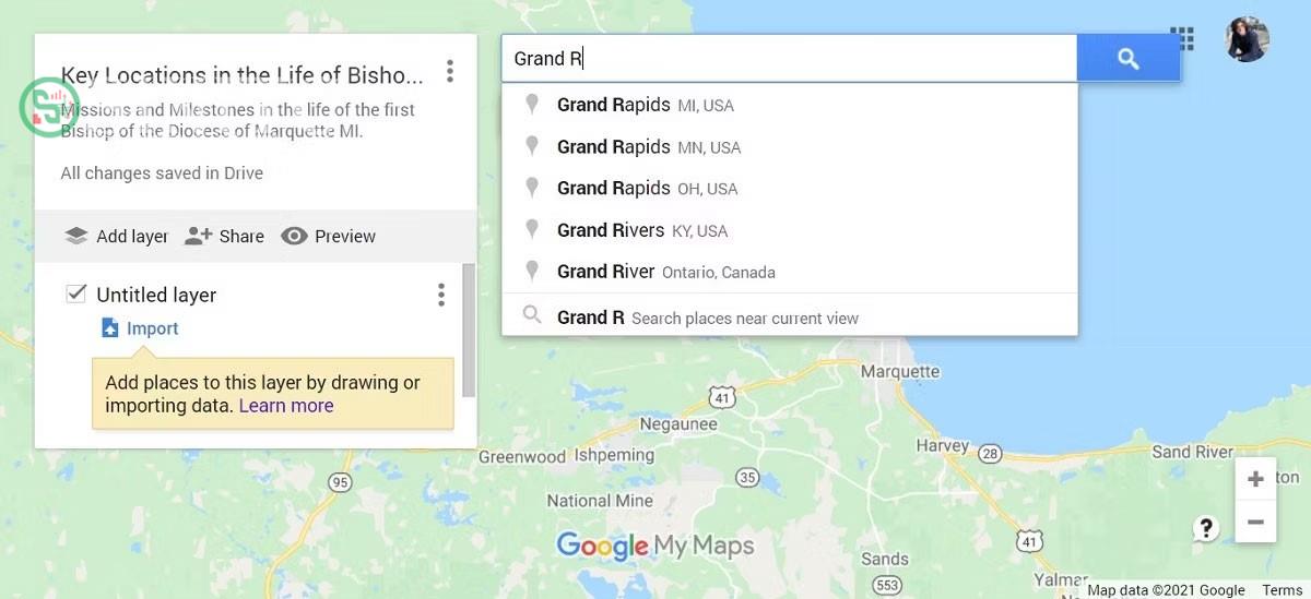 Tìm kiếm vị trí trong My Maps