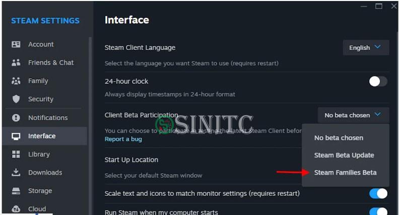 Chọn Steam Families Beta