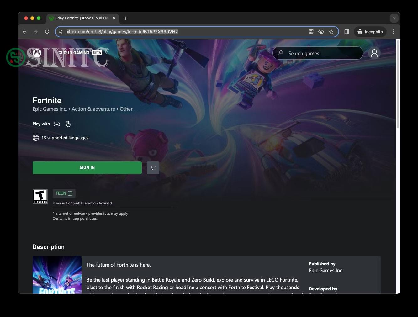 Trang Xbox Cloud Gaming của Fortnite