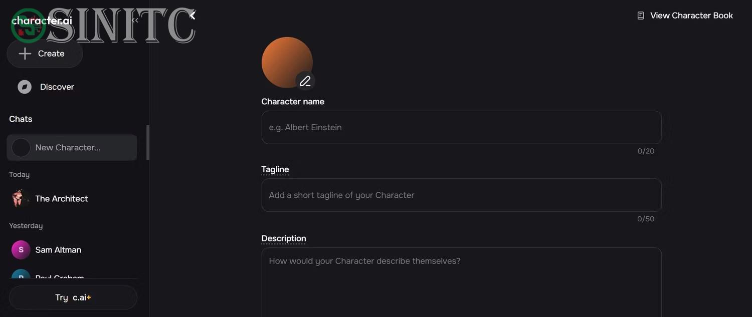Trang tạo nhân vật trên Character AI