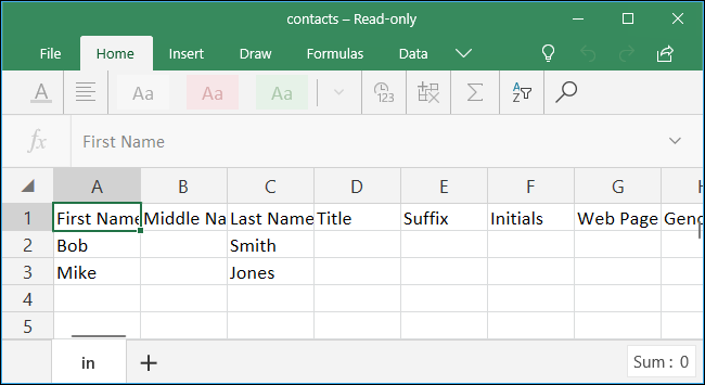 Excel trình bày nội dung của file .CSV dưới dạng bảng tính