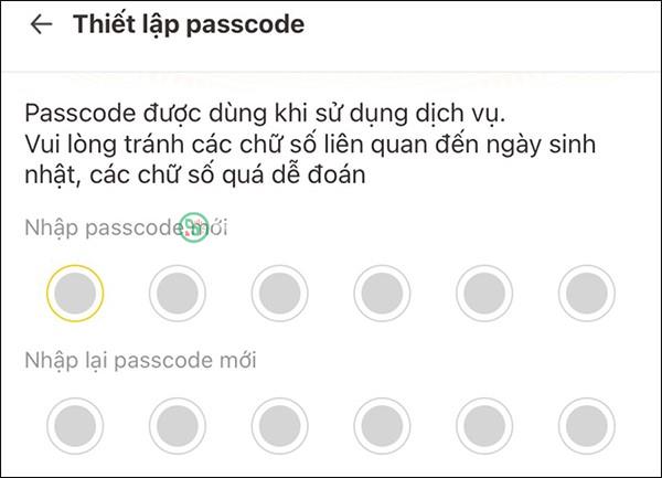 Nhập passcode mới cho VNeID