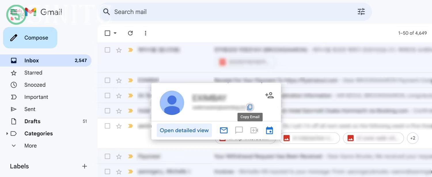 Thông tin người gửi hiển thị trong Gmail mà không cần mở email