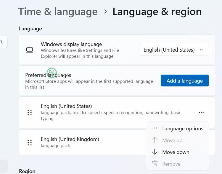 Tùy chọn ngôn ngữ trên Windows 11