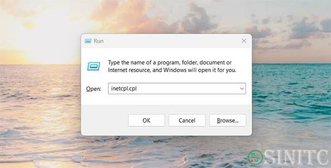 Mở Internet Options bằng lệnh Run