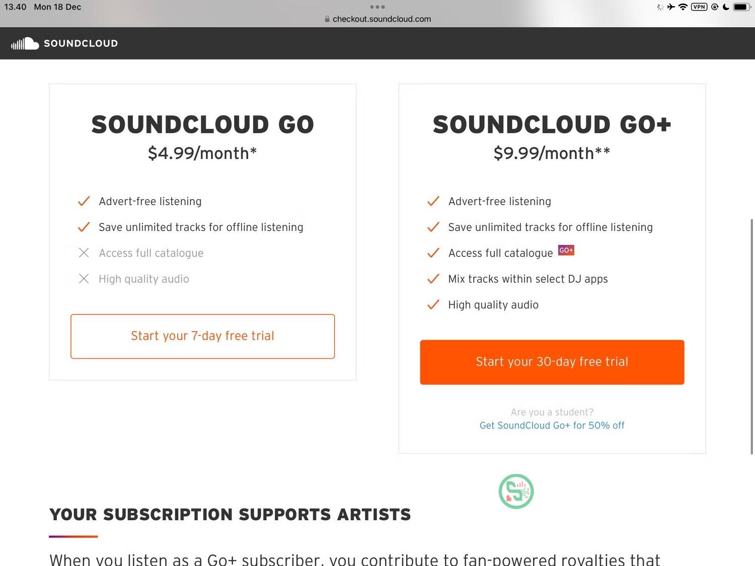 Các gói giá cao cấp khác nhau trên SoundCloud