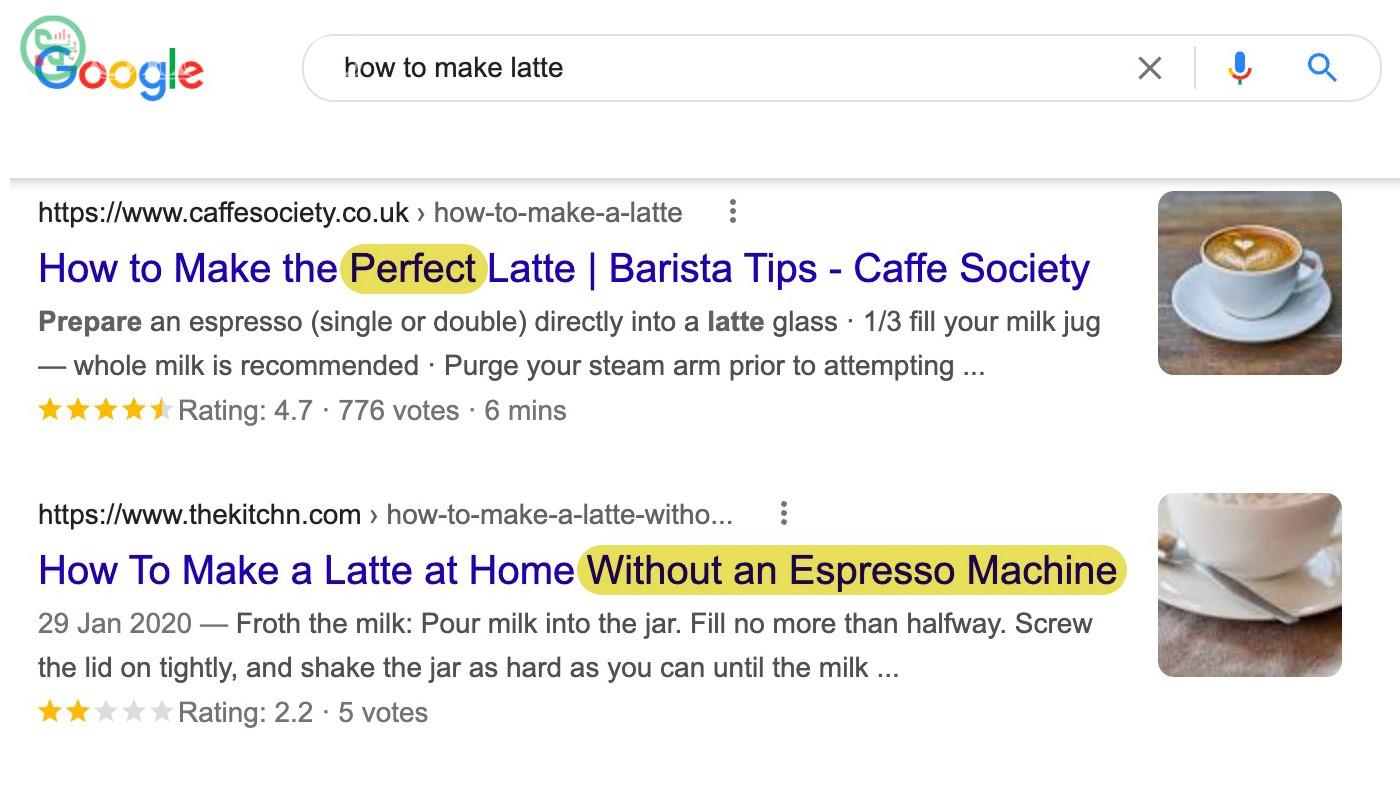 Google SERP cho "how to make latte"