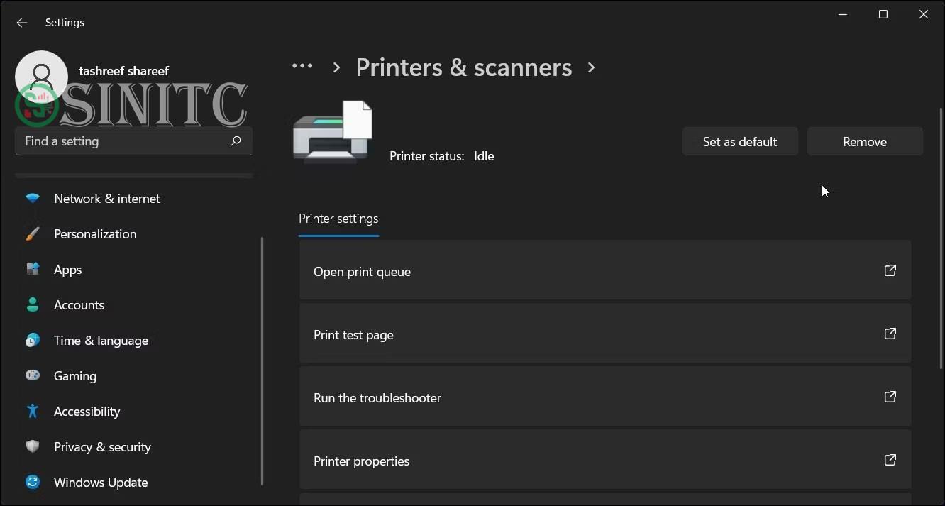 Tùy chọn xóa máy in trong ứng dụng Settings Windows 11