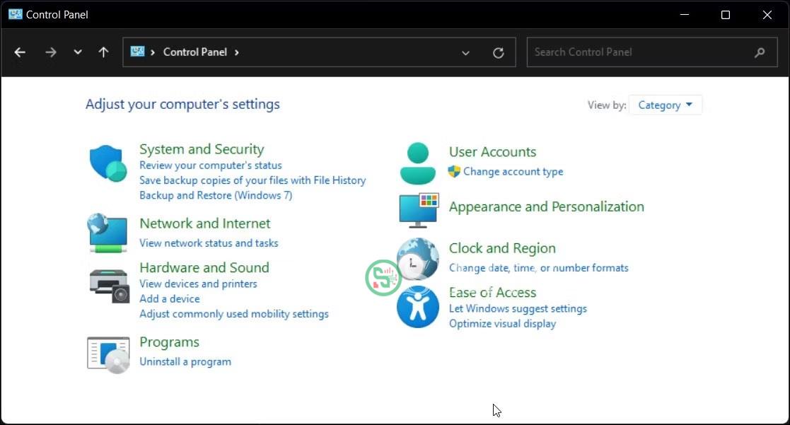 Control Panel Windows 11 hiển thị tùy chọn Hardware and Sound
