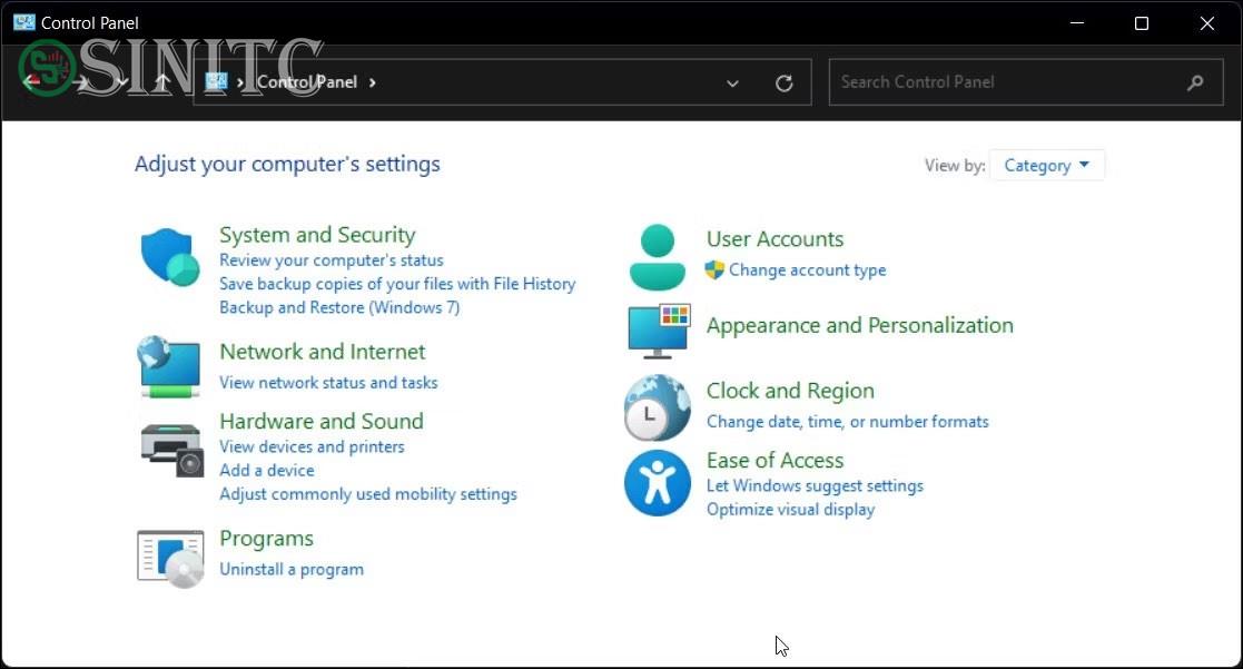 Tùy chọn Hardware and Sound trong Control Panel của Windows 11
