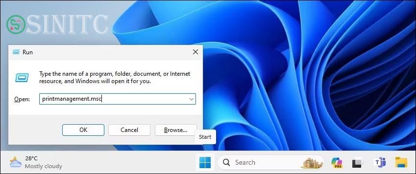 Mở Print Management bằng hộp thoại Run trong Windows 11