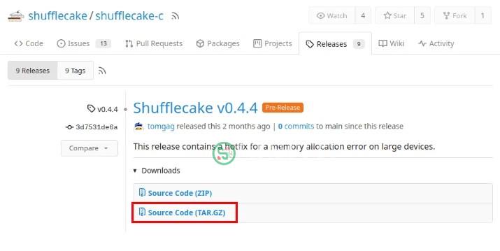 Tải xuống tarball cho Shufflecake trên trang Codeberg của nhà phát triển.