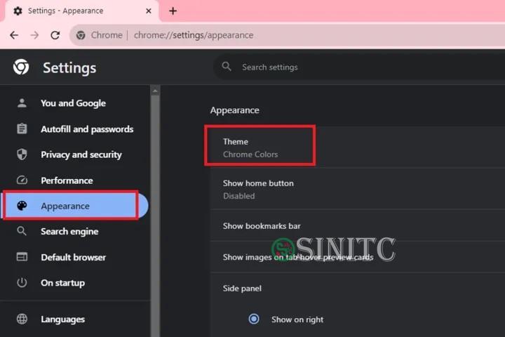 Cài đặt theme trong Google Chrome.