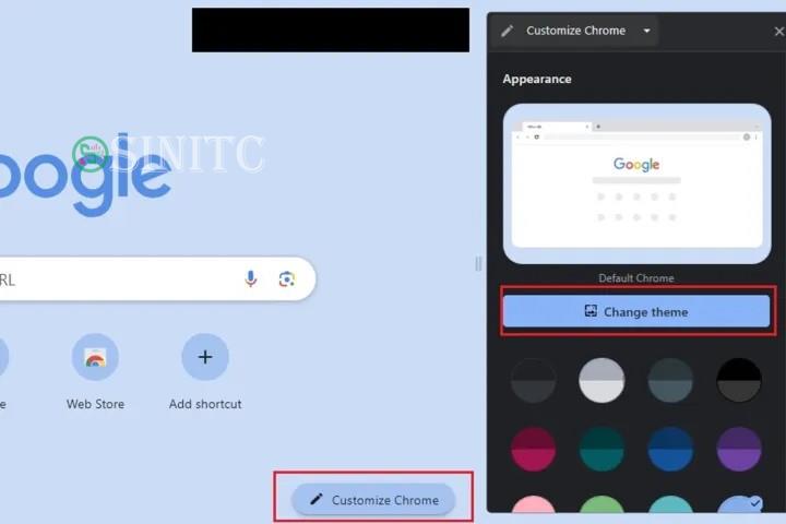 Chọn Customize Chrome rồi chọn nút Change theme.