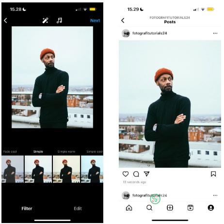 Một bức ảnh có bộ lọc Simple trên Instagram trước khi được chia sẻ