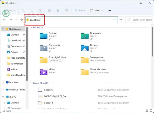 Chạy Local Group Policy Editor từ File Explorer trong Windows 11 và Windows 10