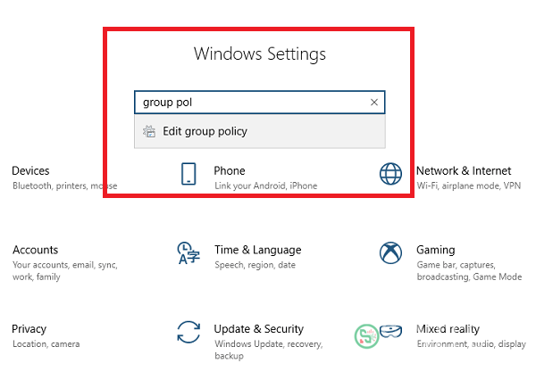 Mở Group Policy Editor qua Settings