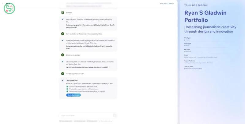 Cuộc trò chuyện với chatbot Wix.