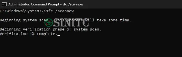 Quá trình quét kiểm tra file hệ thống (sfc) đang được thực hiện trên hệ thống Windows