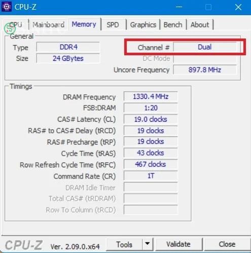 Xác định trạng thái Dual Channel bằng công cụ CPU-Z.