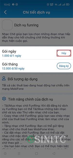 Hủy nhạc chờ Mobi trên My MobiFone 