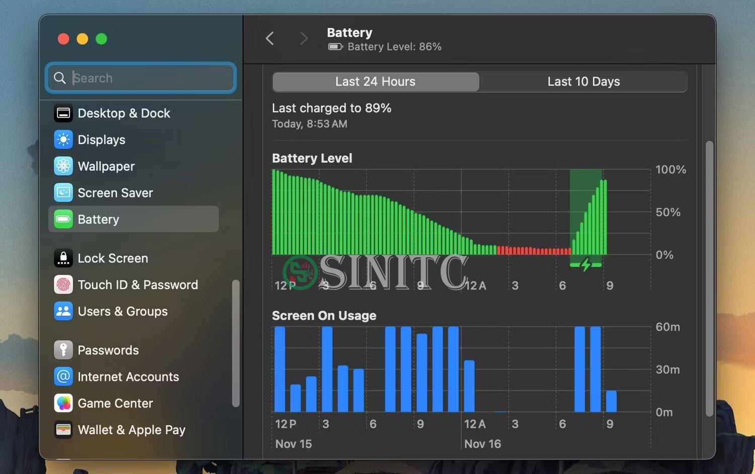 Tùy chọn pin trong cài đặt hệ thống macOS