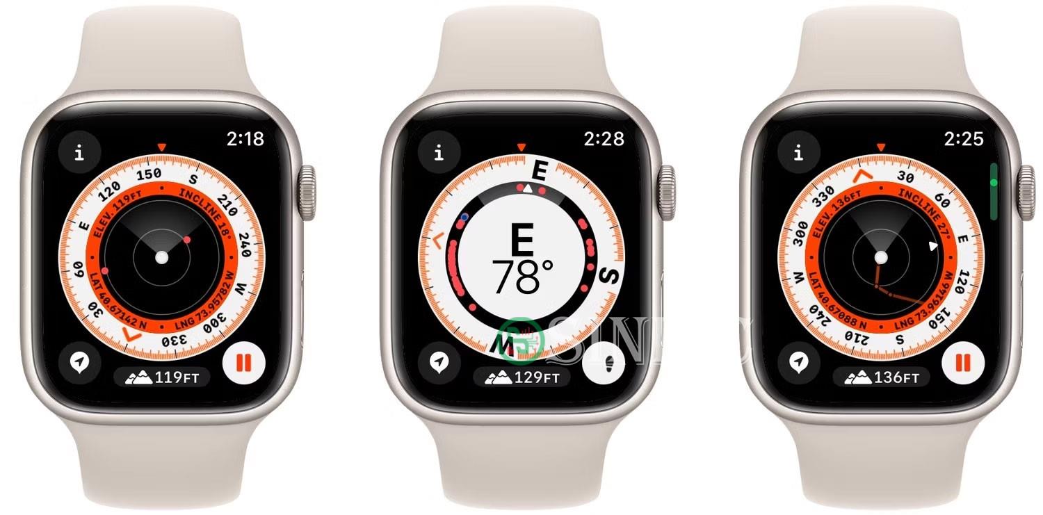 Ứng dụng Compass của Apple Watch hiển thị điểm tham chiếu và nút bắt đầu cho Backtrack