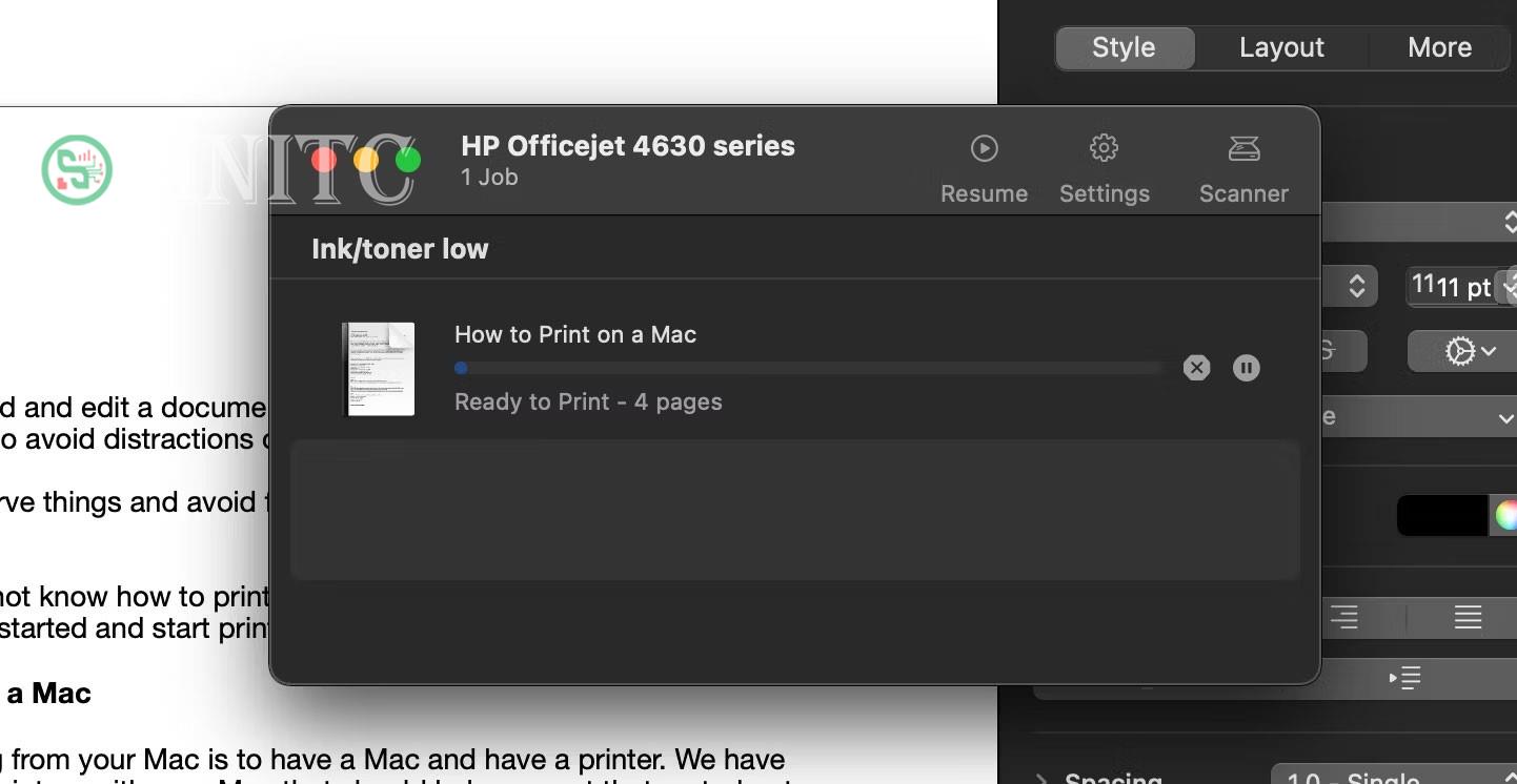 Hàng đợi máy in đang mở, bị tạm dừng trên MacBook Pro