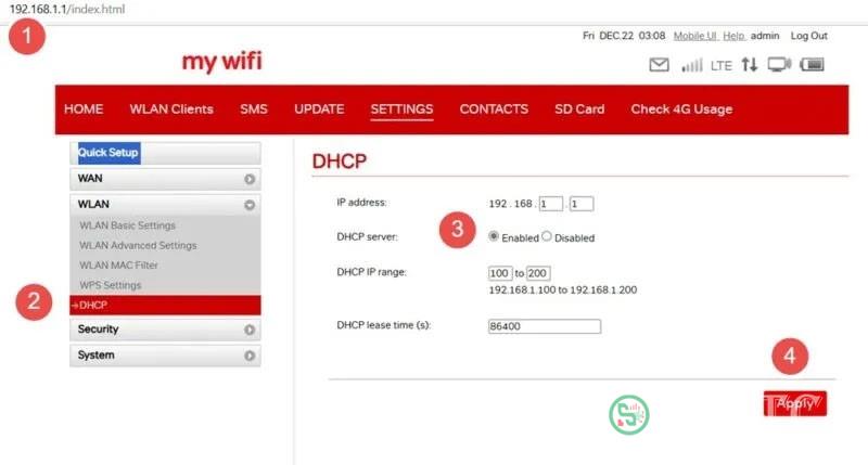 Bật DHCP bằng cách bật tùy chọn trên trang chủ của router.