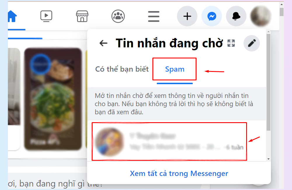 click chuột vào mục Spam và ấn vào tin nhắn muốn bỏ spam