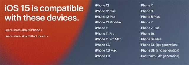 iPhone 6s trở lên được cập nhật iOS 15