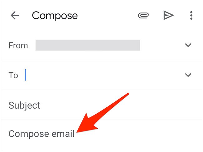 Nhấn và giữ vào một vị trí trong mục “Compose Email”
